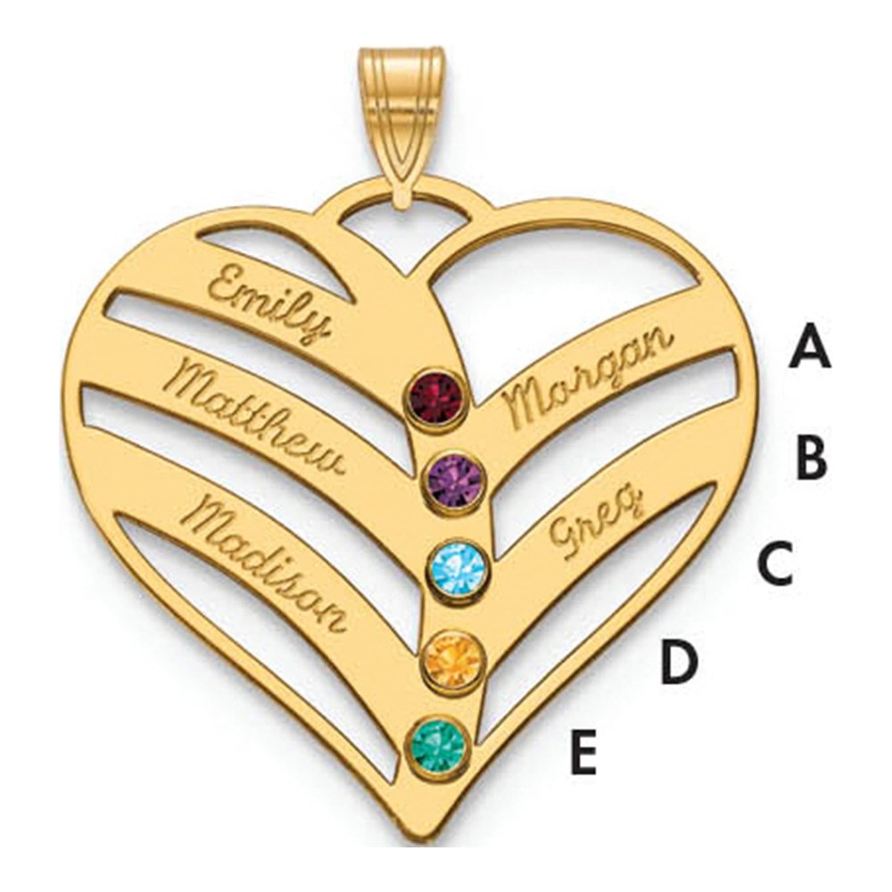 Personalized 5-Name Birthstone Heart Necklace, SS