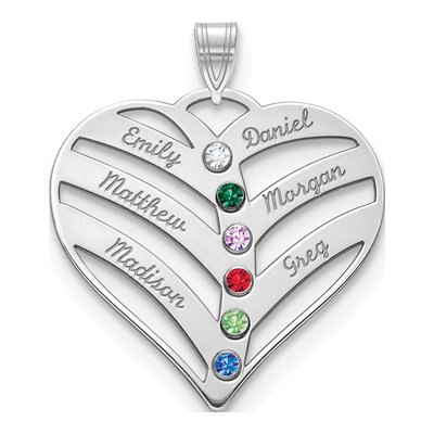 10K White Gold 6-Name Birthstones Bezel Cut Out Heart Pendant – view 2
