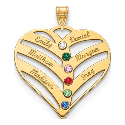 10K Yellow Gold Personalized 6-Name Birthstone Heart Pendant – view 2