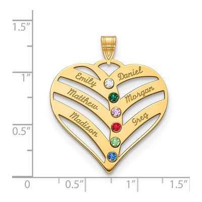 10K Yellow Gold Personalized 6-Name Birthstone Heart Pendant – view 3