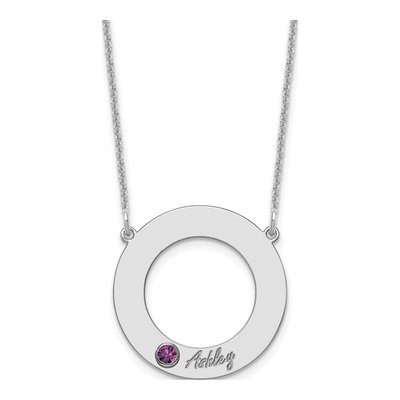 10K White Gold Personalized Name Birthstone Circle Necklace – view 2