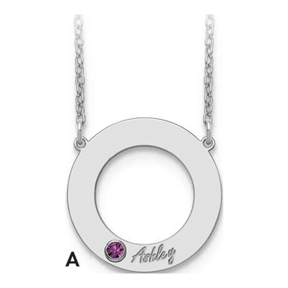 10K White Gold Personalized Name Birthstone Circle Necklace