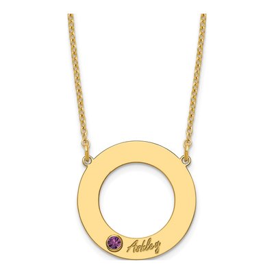 10K Yellow Gold Personalized Name Birthstone Circle Necklace – view 2