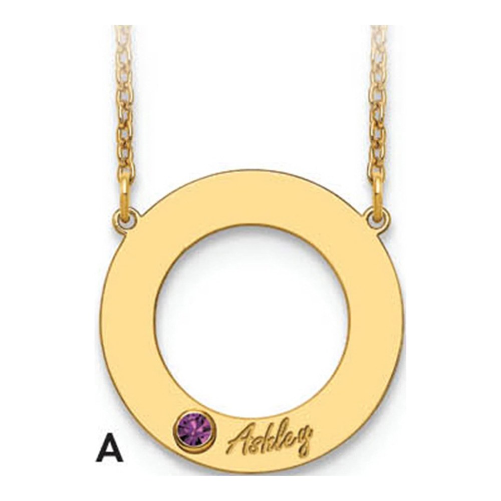 10K Yellow Gold Personalized Name Birthstone Circle Necklace