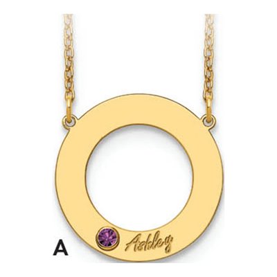 10K Yellow Gold Personalized Name Birthstone Circle Necklace