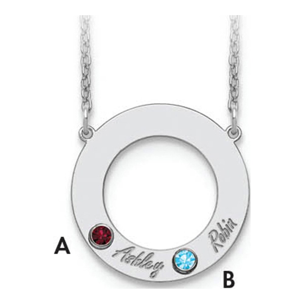 10K White Gold Personalized 2-Name Birthstone Circle Necklace