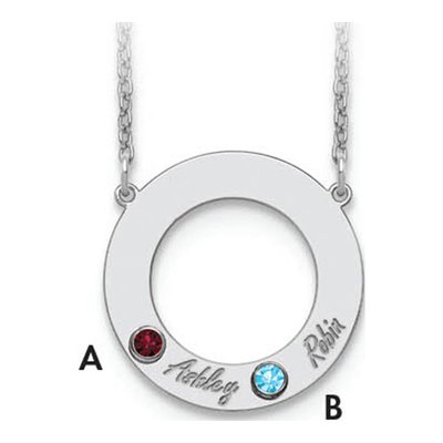 10K White Gold Personalized 2-Name Birthstone Circle Necklace