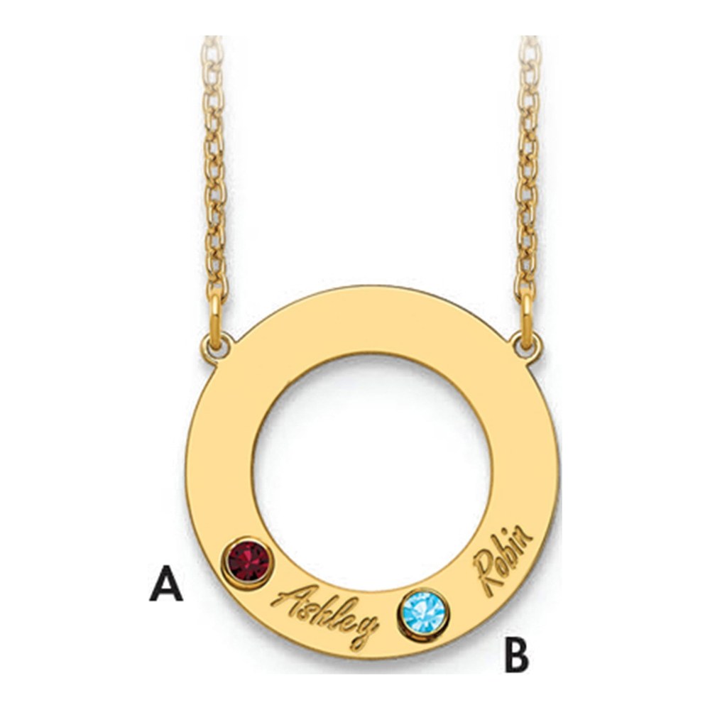 10K Yellow Gold Personalized 2-Name Birthstone Circle Necklace