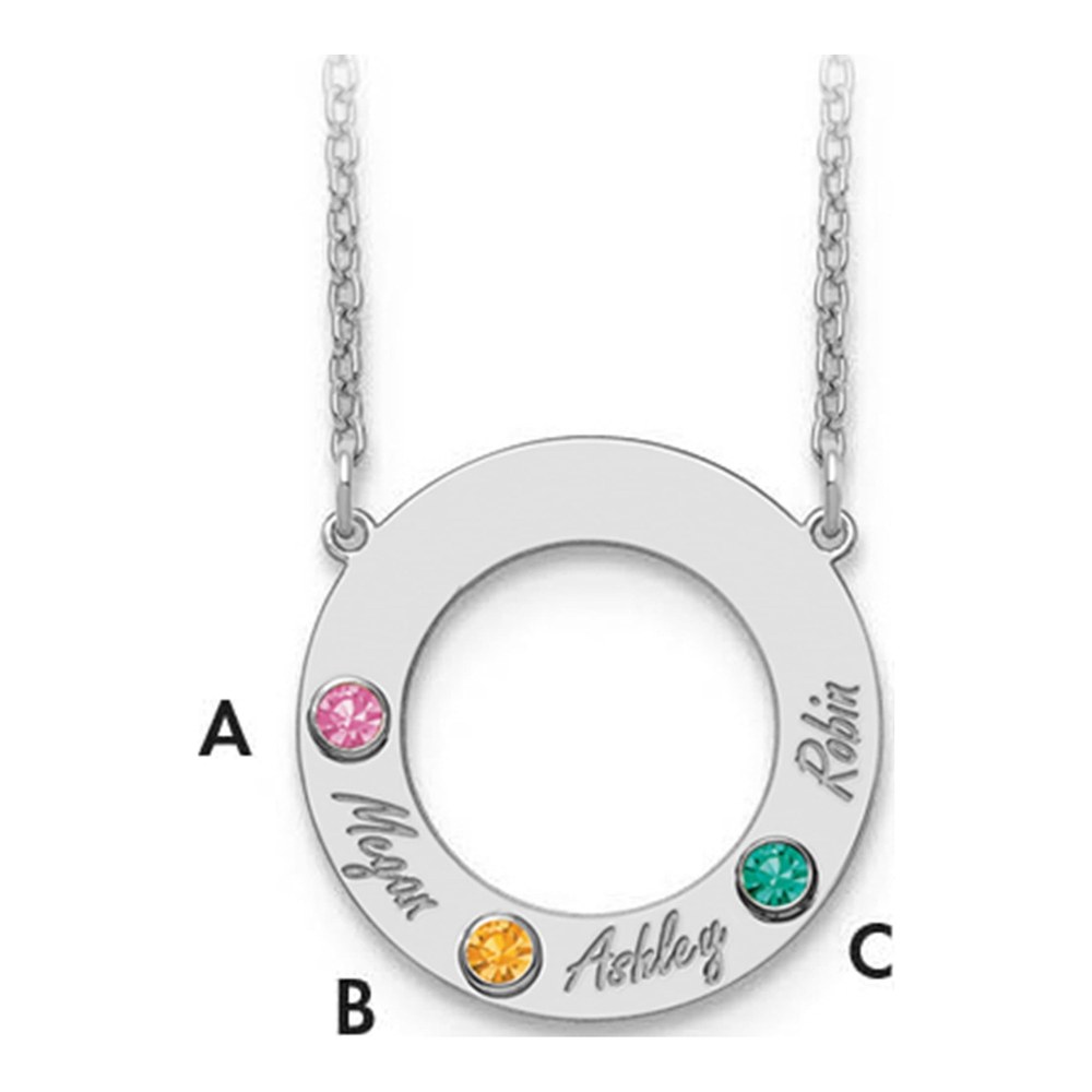 10K White Gold 3-Name Birthstone Necklace