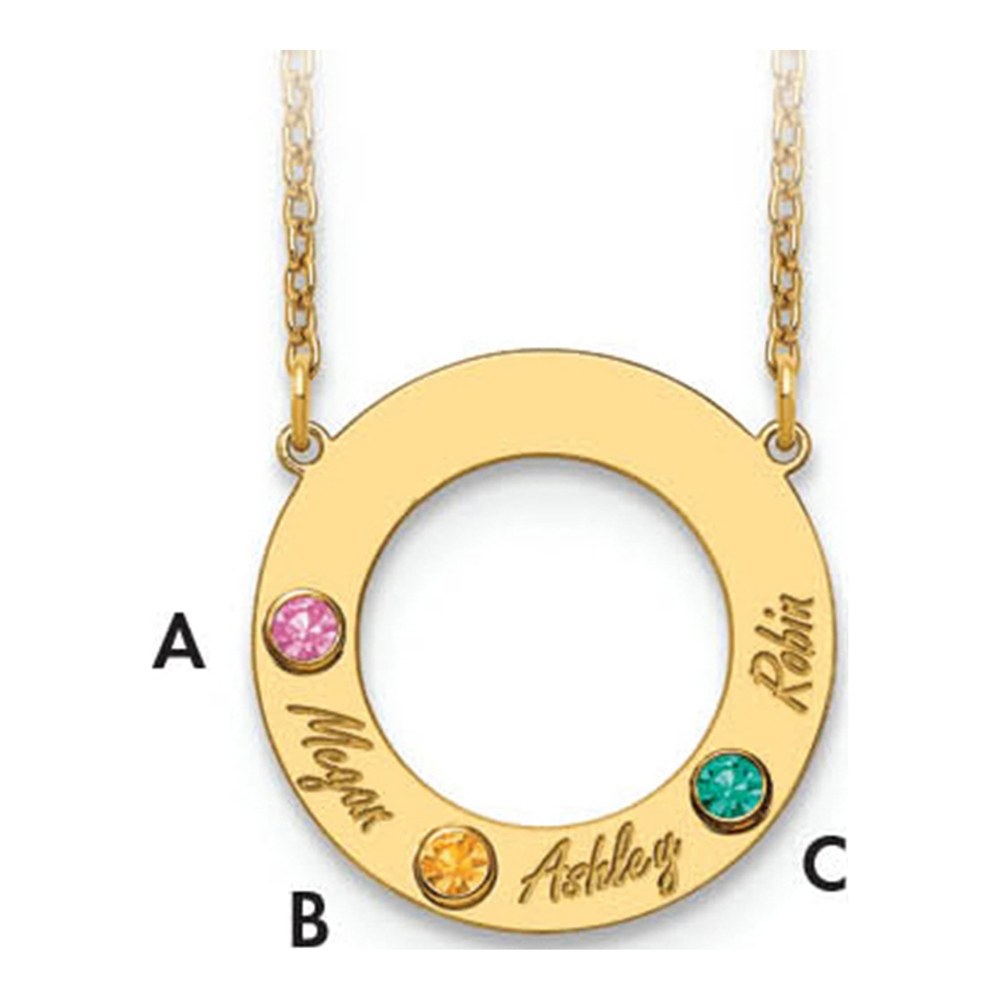 Personalized 3 Name & Birthstone Circle Necklace