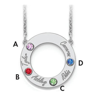 10K White Gold Personalized 4-Name Birthstone Necklace