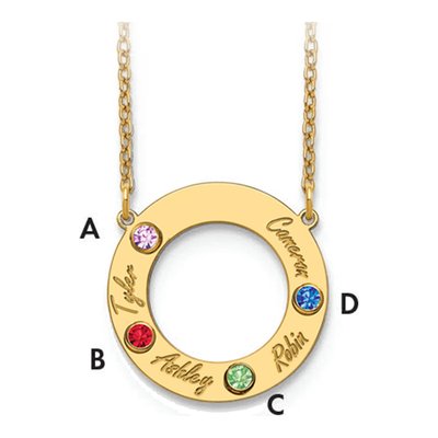 10K Yellow Gold 4-Name Birthstone Necklace