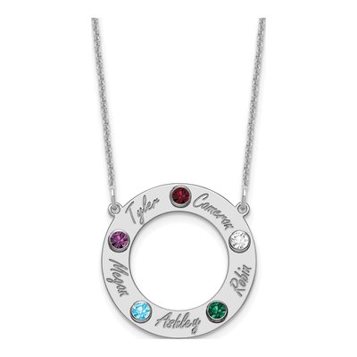 10K White Gold Personalized 5-Name Birthstone Circle Necklace – view 2