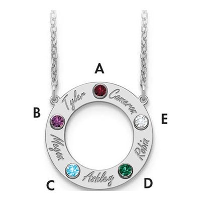 10K White Gold Personalized 5-Name Birthstone Circle Necklace