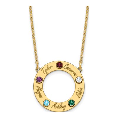 10K Yellow Gold Personalized 5-Name Birthstone Cutout Circle Necklace – view 2