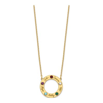 10K Yellow Gold Personalized 5-Name Birthstone Cutout Circle Necklace – view 3