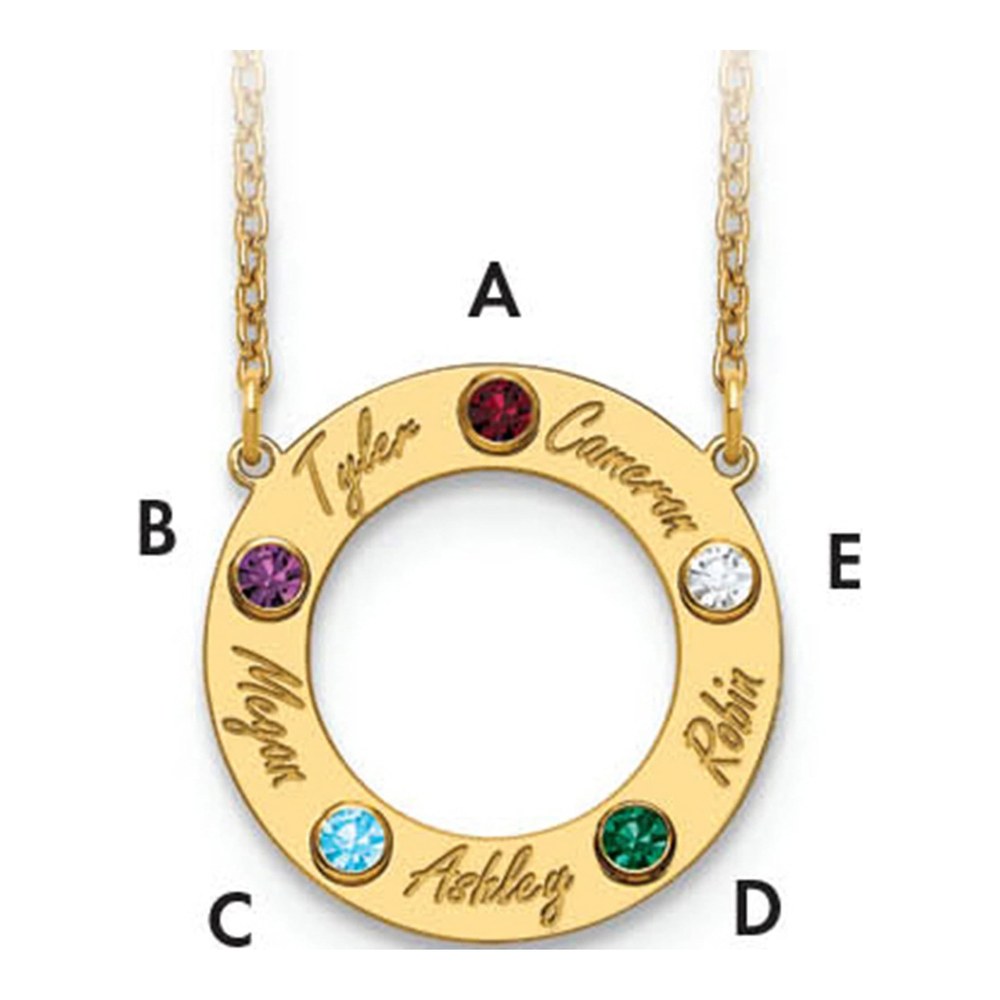 Personalized 5 Name & Birthstone Cutout Circle Necklace