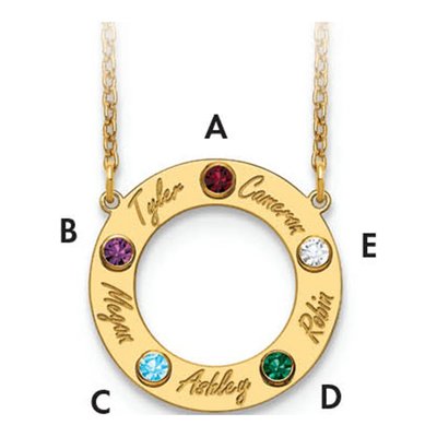 10K Yellow Gold Personalized 5-Name Birthstone Cutout Circle Necklace