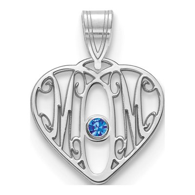 10K White Gold Mom Heart 1-Birthstone Bezel Pendant – view 2