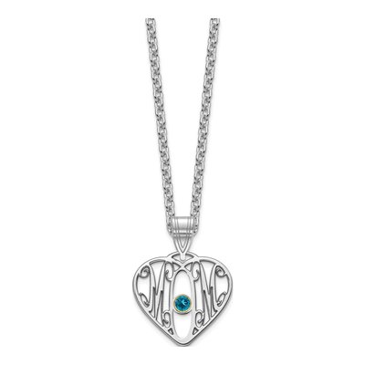 10K White Gold Mom Heart 1-Birthstone Bezel Pendant – view 3