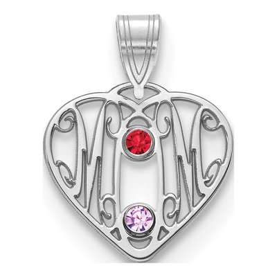 10K White Gold Mom Heart 2-Birthstones Bezel Pendant – view 2