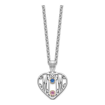 10K White Gold Mom Heart 2-Birthstones Bezel Pendant – view 3