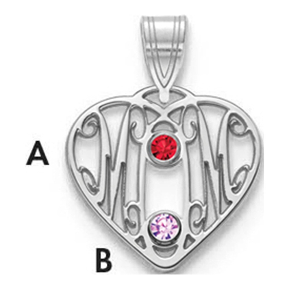10K White Gold 10Kw Mom In Heart 2 Birthstones W/18K Rhodium Plated Bezel Pendant