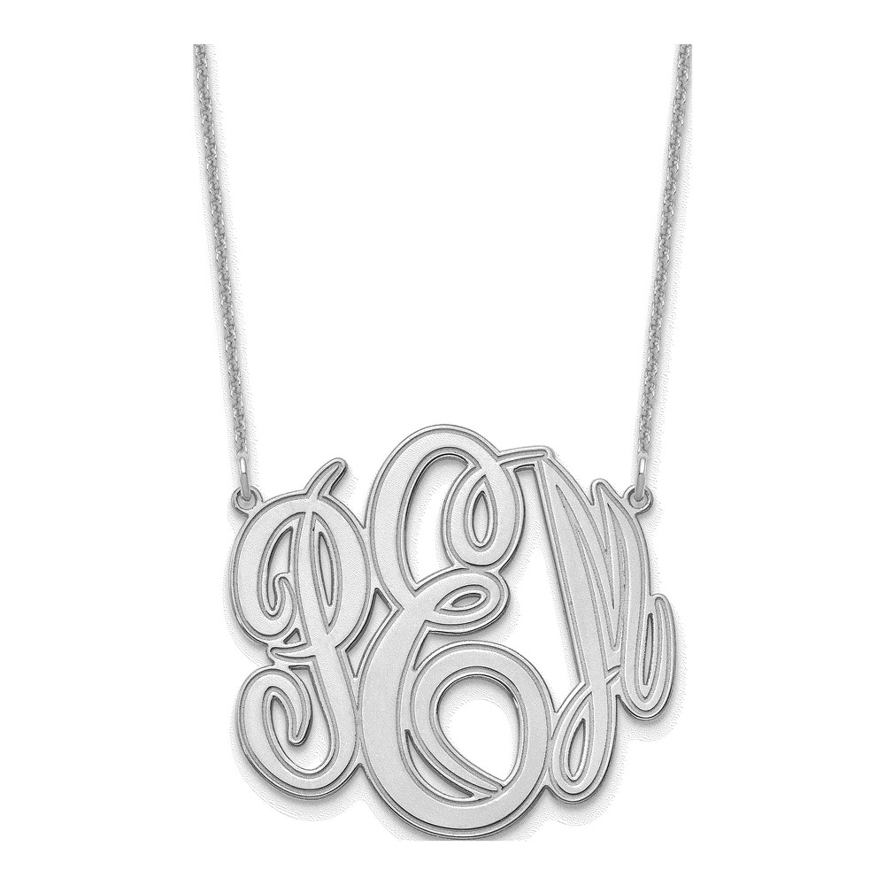 10K White Gold Etched Monogram Pendant Necklace