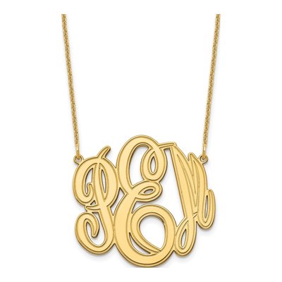 10K Yellow Gold Etched Monogram Pendant Necklace