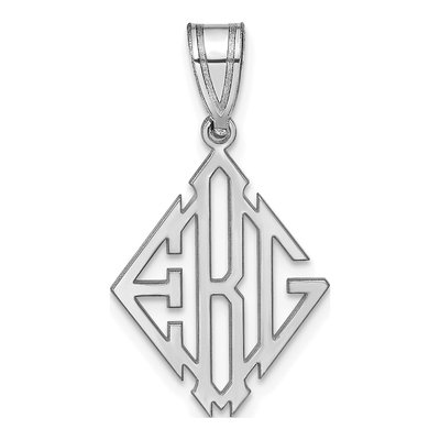 10K White Gold Diamond Shaped Monogram Pendant