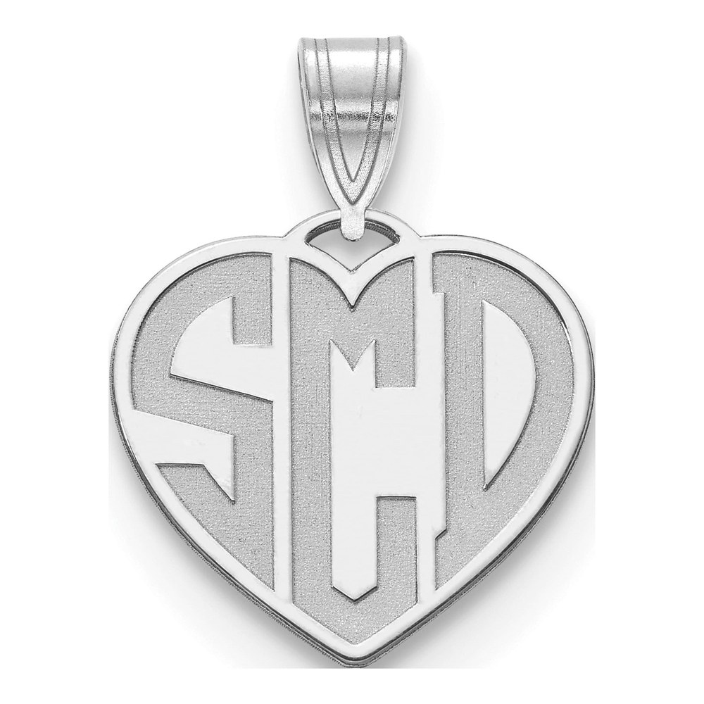 10K White Gold Etched Monogram Heart Pendant