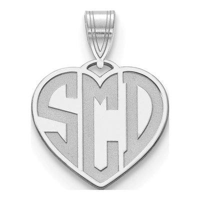10K White Gold Etched Monogram Heart Pendant