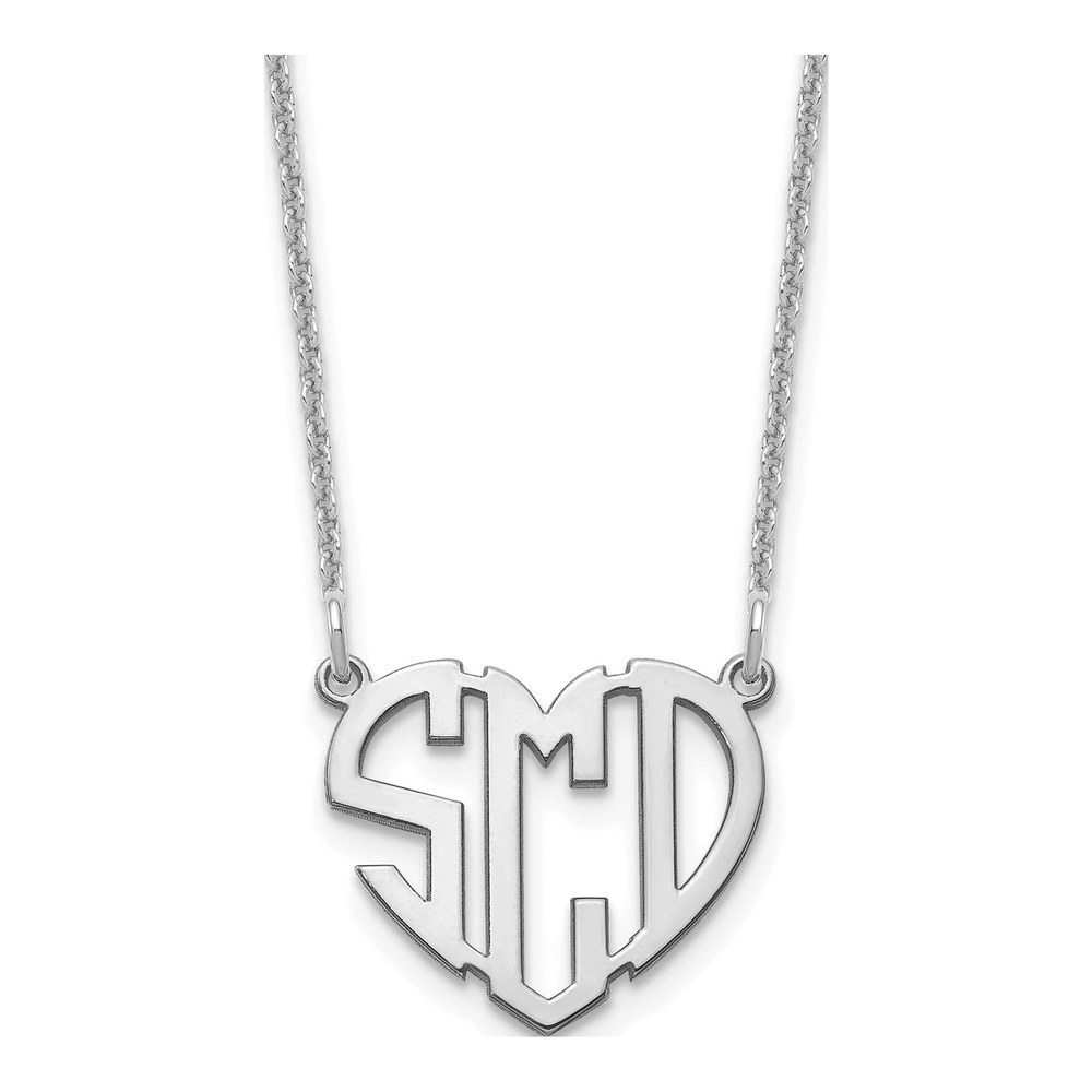 10K White Gold Heart Monogram Pendant Necklace