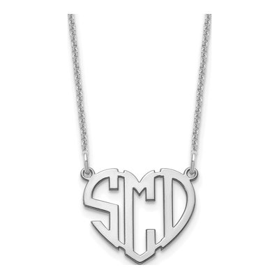 10K White Gold Heart Monogram Pendant Necklace