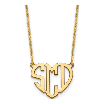 10K Yellow Gold Heart Monogram Pendant Necklace