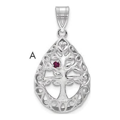 10K White Gold 1-Birthstone Tree of Life Tear Drop Pendant – view 4