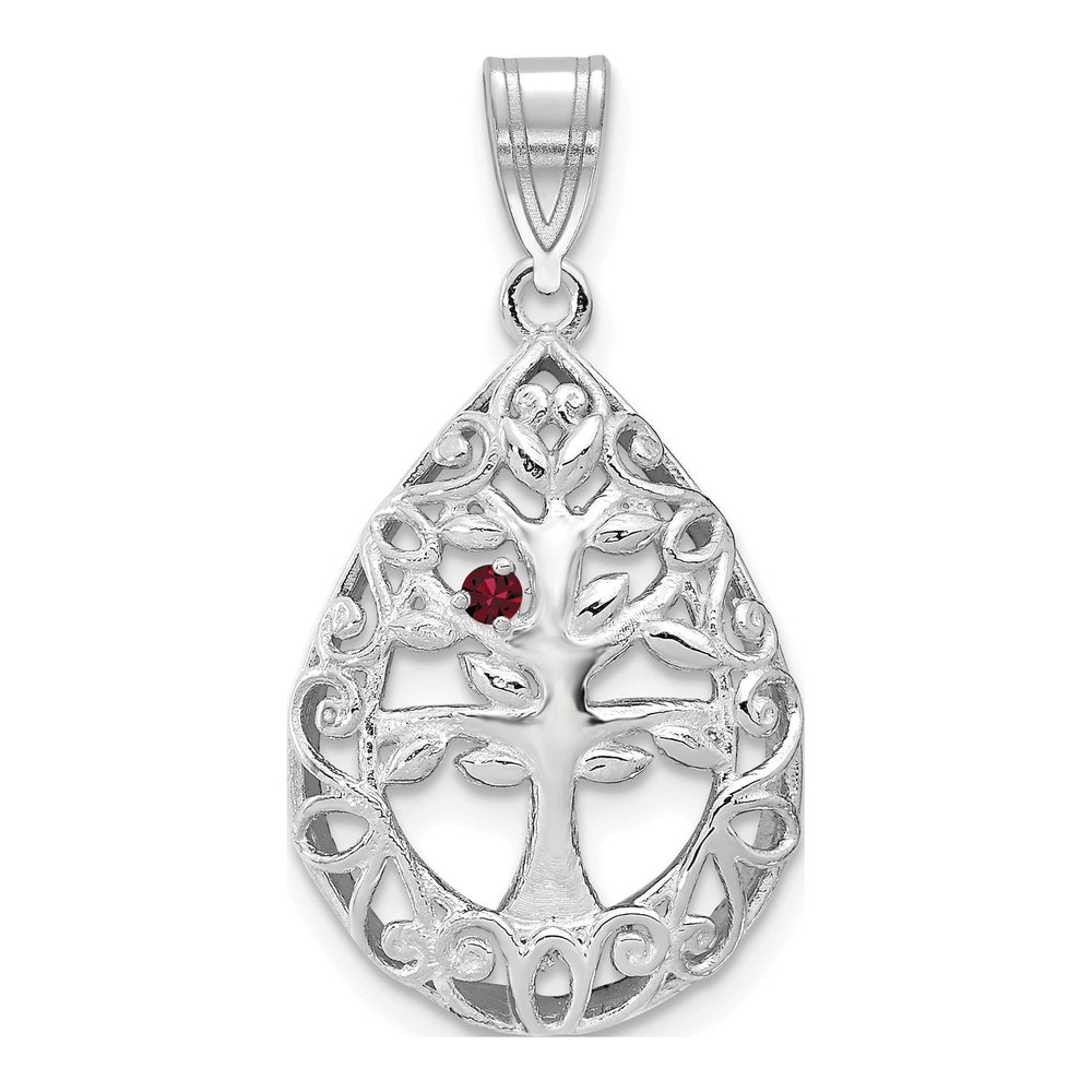 10K White Gold 1-Birthstone Tree of Life Tear Drop Pendant
