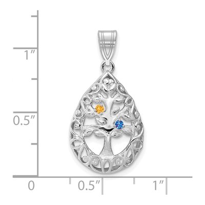 10K White Gold 2-Birthstone Tree of Life Tear Drop Pendant – view 3