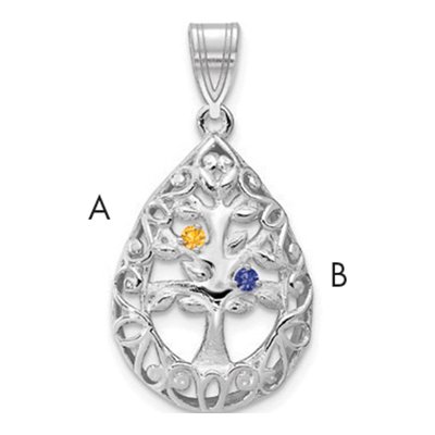 10K White Gold 2-Birthstone Tree of Life Tear Drop Pendant – view 4