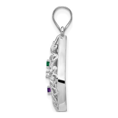 10K White Gold 3-Birthstone Tree of Life Tear Drop Pendant – view 2
