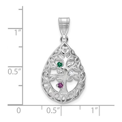10K White Gold 3-Birthstone Tree of Life Tear Drop Pendant – view 3