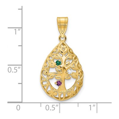 10K Yellow Gold 3-Birthstone Tree of Life Pendant – view 4
