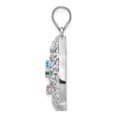 10K White Gold 4-Birthstone Tree of Life Tear Drop Pendant – view 2