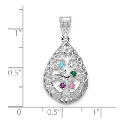 10K White Gold 4-Birthstone Tree of Life Tear Drop Pendant – view 3