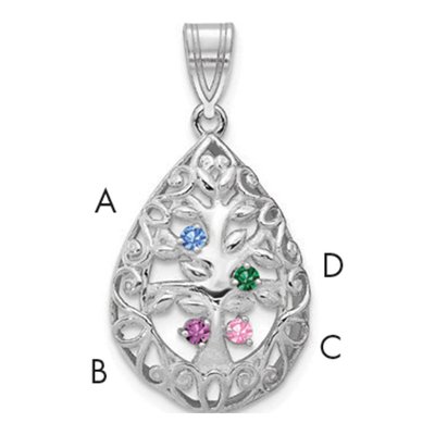 10K White Gold 4-Birthstone Tree of Life Tear Drop Pendant – view 4