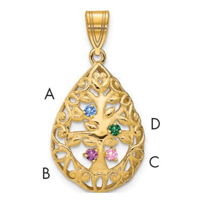 10K Yellow Gold 4-Stone Tree of Life Pendant