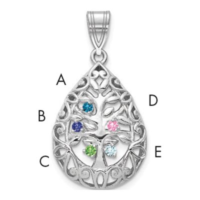 10K White Gold 5-Birthstone Tree of Life Pendant
