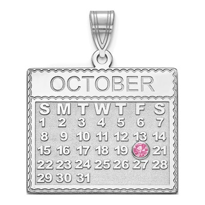 10K White Gold Crystal Calendar Birthstone Pendant
