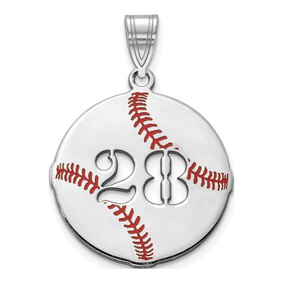 10K White Gold Enameled Personalized Baseball Pendant