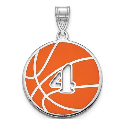 10K White Gold Enameled Personalized Basketball Pendant